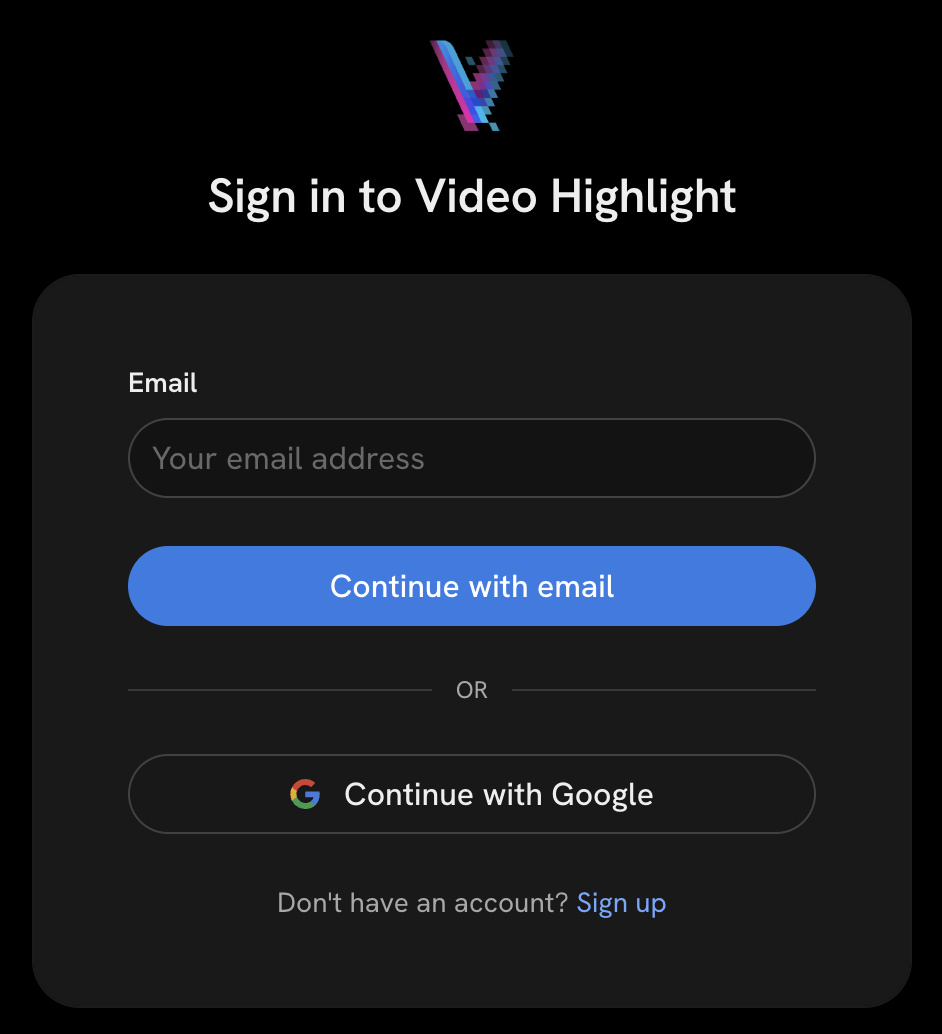 Signing in to Video Highlight and selecting Google sign-in