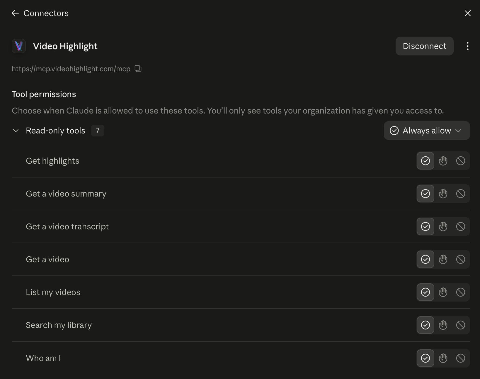 The connector tools set to allowed and ready to use